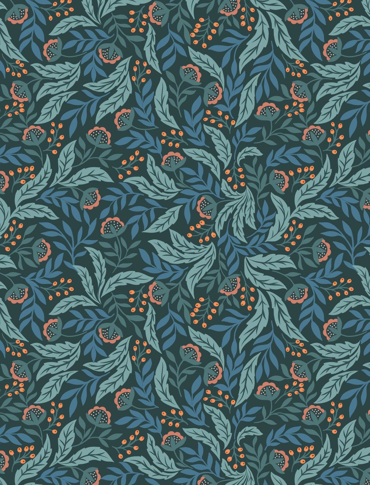 LAST BOLT!!! Lewis & Irene Wintertide Fabric Collection Metallic Copper Arts and Crafts on Dark Blue Premium 100% Cotton Fabrics