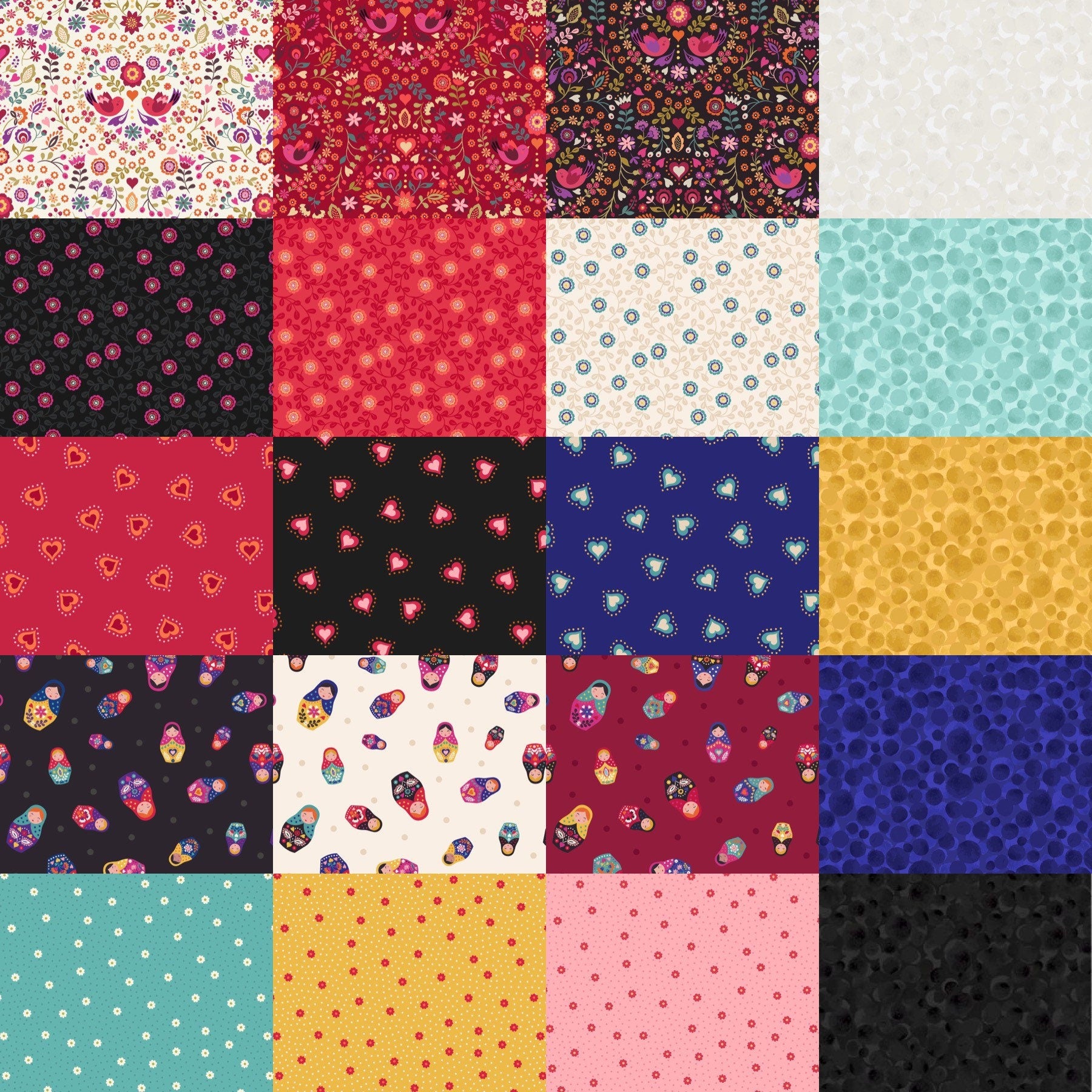 LAST BOLT! Lewis & Irene Little Matryoshka Fabric Collection Matryoshka Floral on Black Premium 100% Cotton Quilt Shop Quality Fabrics