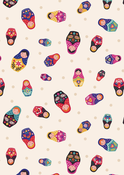 LAST BOLT! Lewis & Irene Little Matryoshka Fabric Collection Matryoshka on Cream Premium 100% Cotton Quilt Shop Quality Fabrics