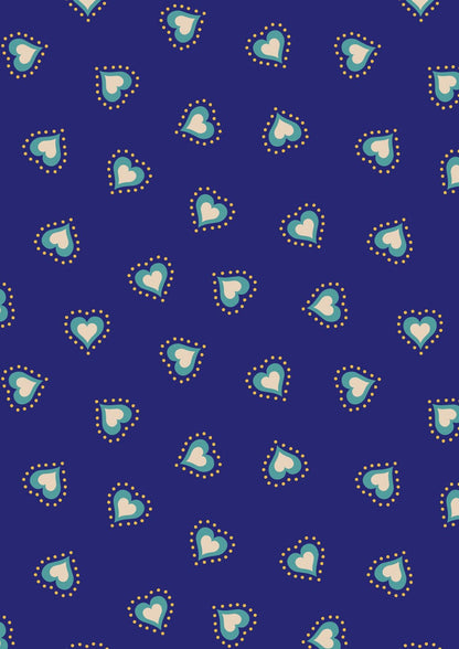 Lewis & Irene Little Matryoshka Fabric Collection Hearts on Blue Premium 100% Cotton Quilt Shop Quality Fabrics