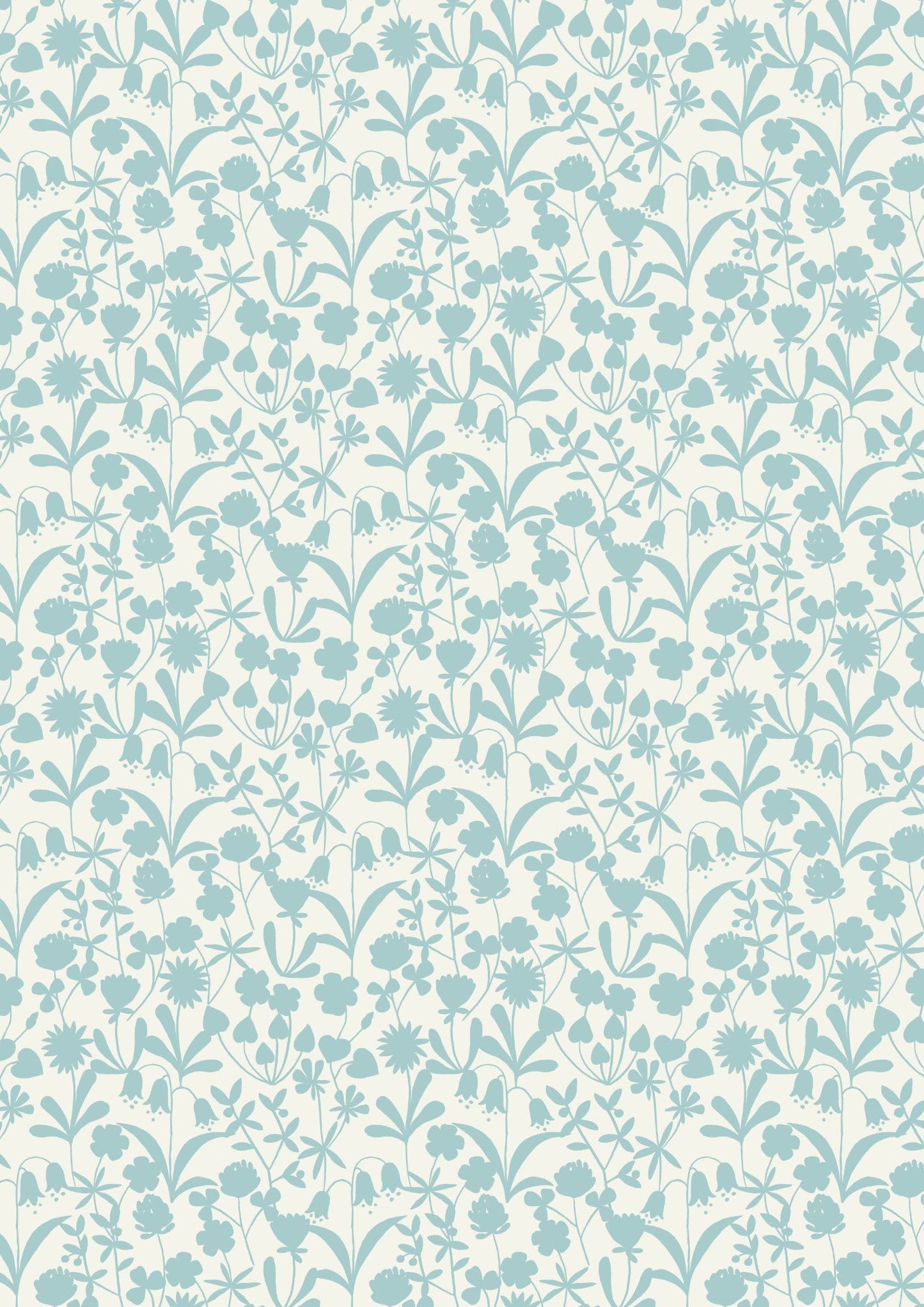 Lewis & Irene Bluebell Wood Reloved Fabric Collection Floral Silhouette on Duck Egg Premium 100% Cotton Quilt Shop Quality Fabrics