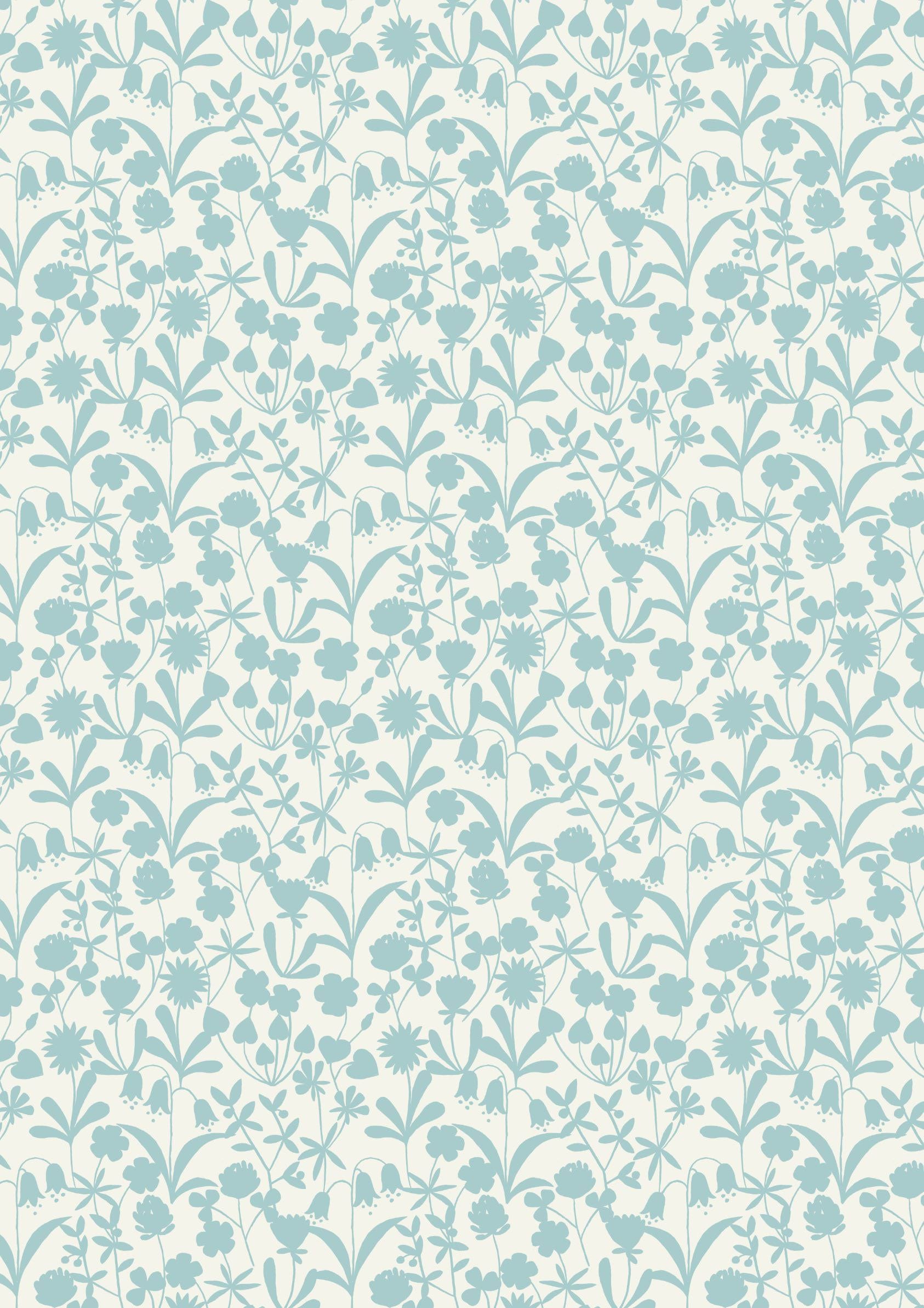 Lewis & Irene Bluebell Wood Reloved Fabric Collection Floral Silhouette on Duck Egg Premium 100% Cotton Quilt Shop Quality Fabrics