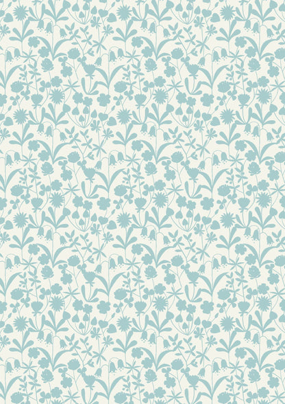 Lewis & Irene Bluebell Wood Reloved Fabric Collection Floral Silhouette on Duck Egg Premium 100% Cotton Quilt Shop Quality Fabrics