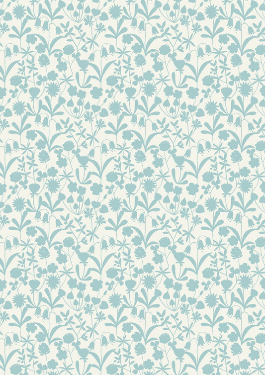 Lewis & Irene Bluebell Wood Reloved Fabric Collection Floral Silhouette on Duck Egg Premium 100% Cotton Quilt Shop Quality Fabrics