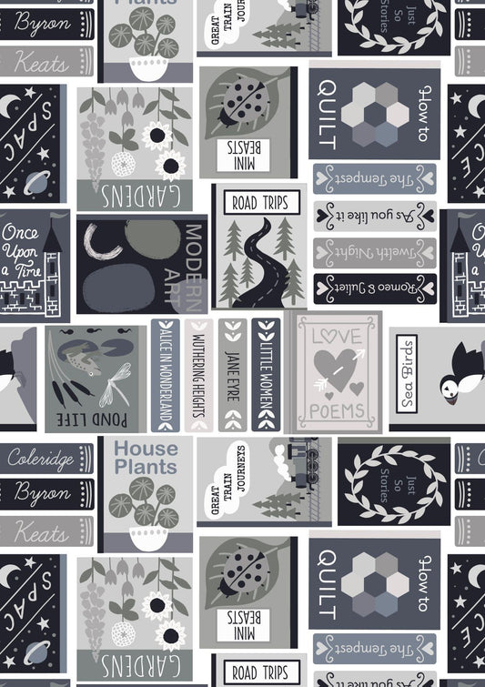 LAST BOLT!! Lewis & Irene Bookworm Fabric Collection Book Covers on Grey/Black Premium 100% Cotton Quilt Shop Quality Fabrics