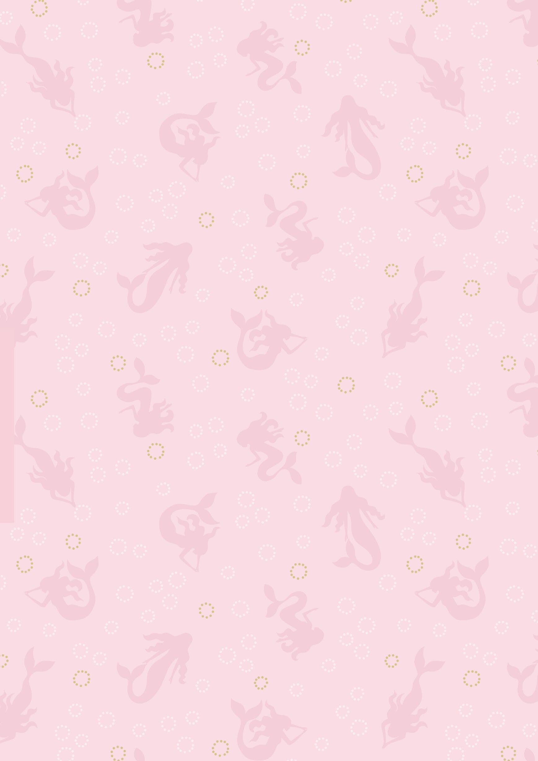 Lewis & Irene Moontide Fabric Collection Metallic Gold Mermaid Silhouettes on Pink Premium 100% Cotton Quilt Shop Quality Fabrics