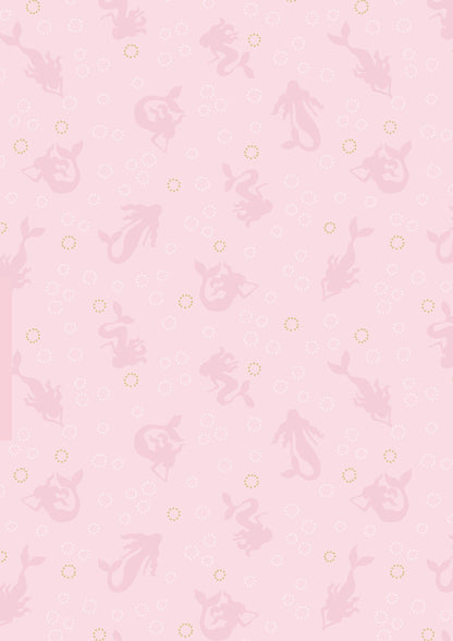 Lewis & Irene Moontide Fabric Collection Metallic Gold Mermaid Silhouettes on Pink Premium 100% Cotton Quilt Shop Quality Fabrics