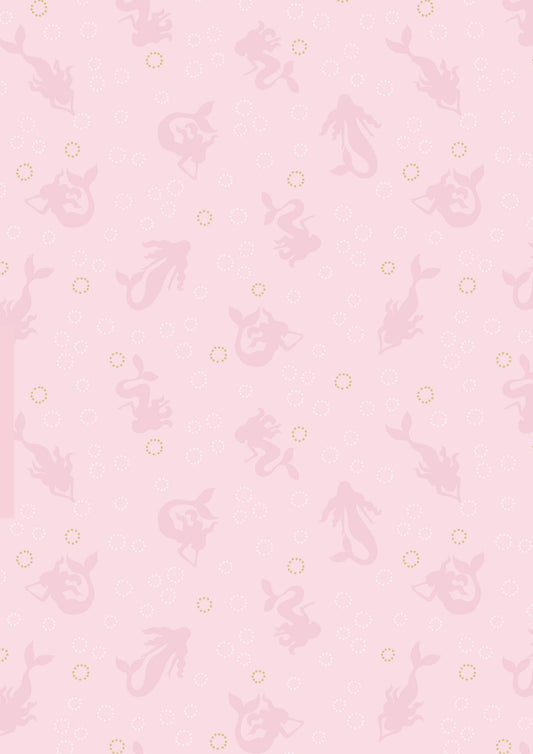 Lewis & Irene Moontide Fabric Collection Metallic Gold Mermaid Silhouettes on Pink Premium 100% Cotton Quilt Shop Quality Fabrics