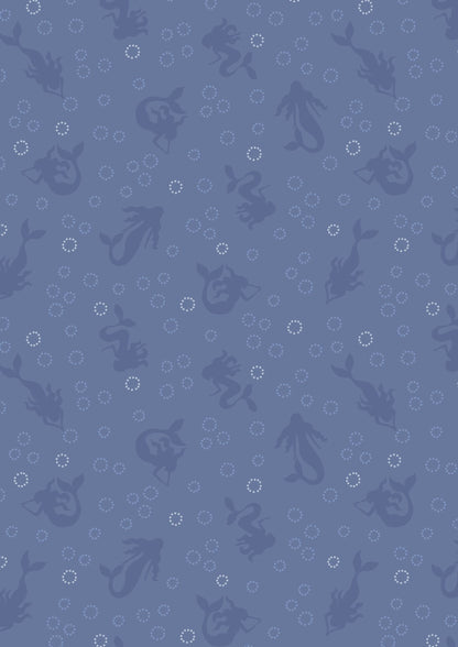 Lewis & Irene Moontide Fabric Collection Metallic Silver Mermaid Silhouettes on Blue Premium 100% Cotton Quilt Shop Quality Fabrics