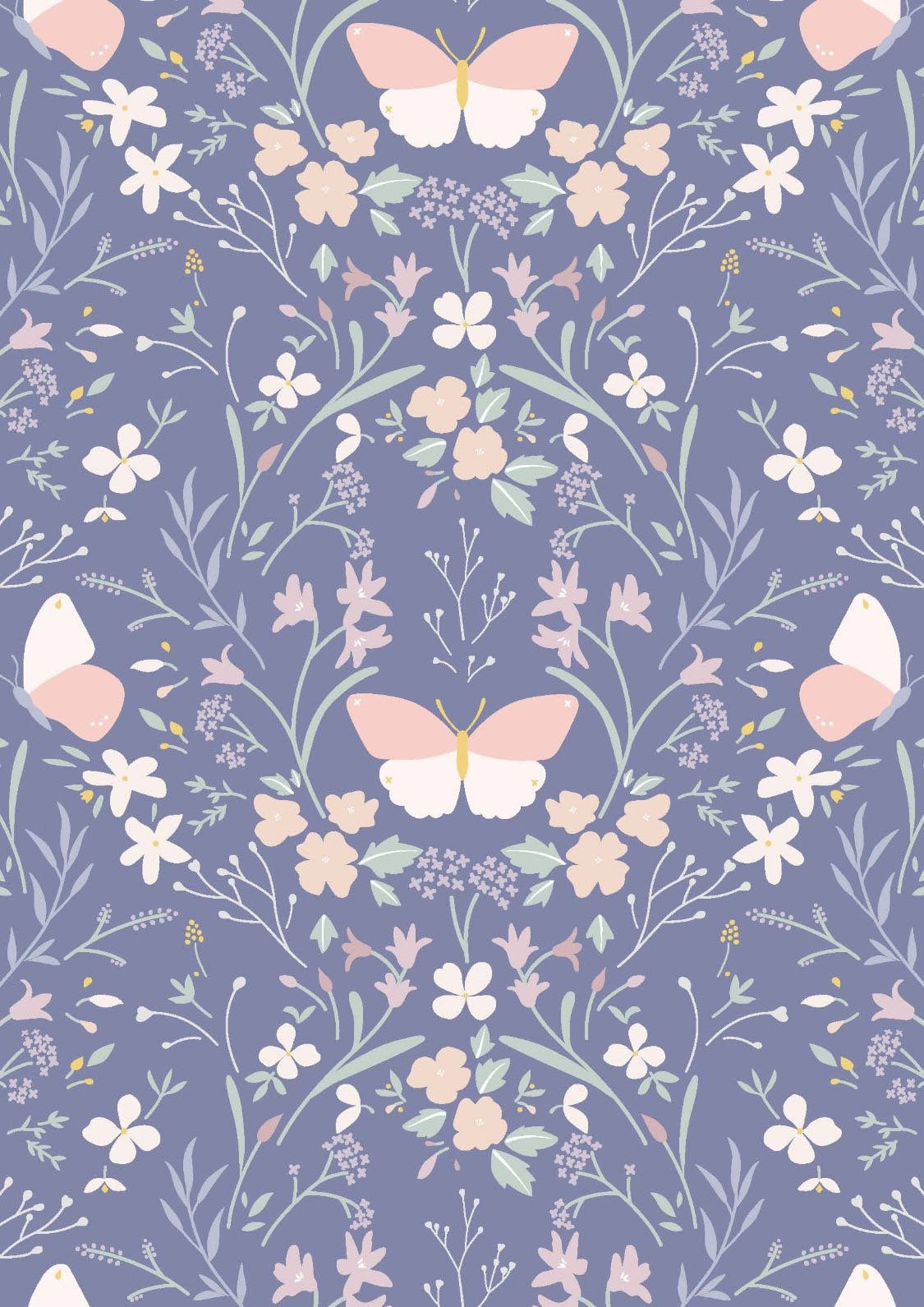 LAST BOLT! Lewis & Irene Heart of Summer Fabric Collection Floral Gathering on Dark Hyacinth Blue Premium 100% Cotton Fabrics