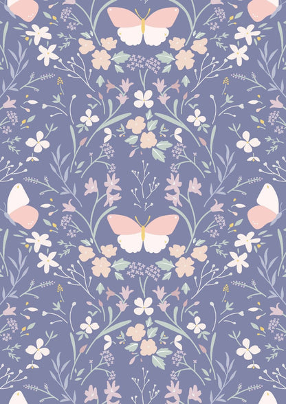 LAST BOLT! Lewis & Irene Heart of Summer Fabric Collection Floral Gathering on Dark Hyacinth Blue Premium 100% Cotton Fabrics