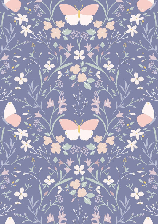 LAST BOLT! Lewis & Irene Heart of Summer Fabric Collection Floral Gathering on Dark Hyacinth Blue Premium 100% Cotton Fabrics