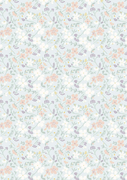 Lewis & Irene Heart of Summer Fabric Collection Sweet Meadow on Duck Egg Blue Premium 100% Cotton Quilt Shop Quality Fabrics