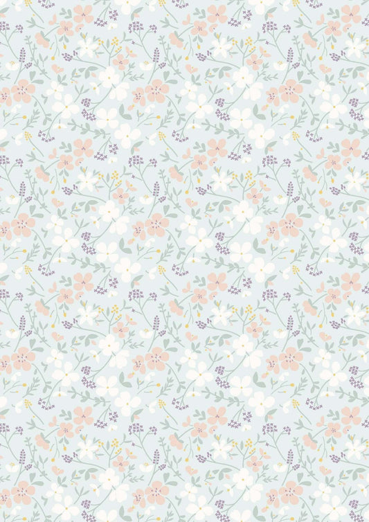 Lewis & Irene Heart of Summer Fabric Collection Sweet Meadow on Duck Egg Blue Premium 100% Cotton Quilt Shop Quality Fabrics