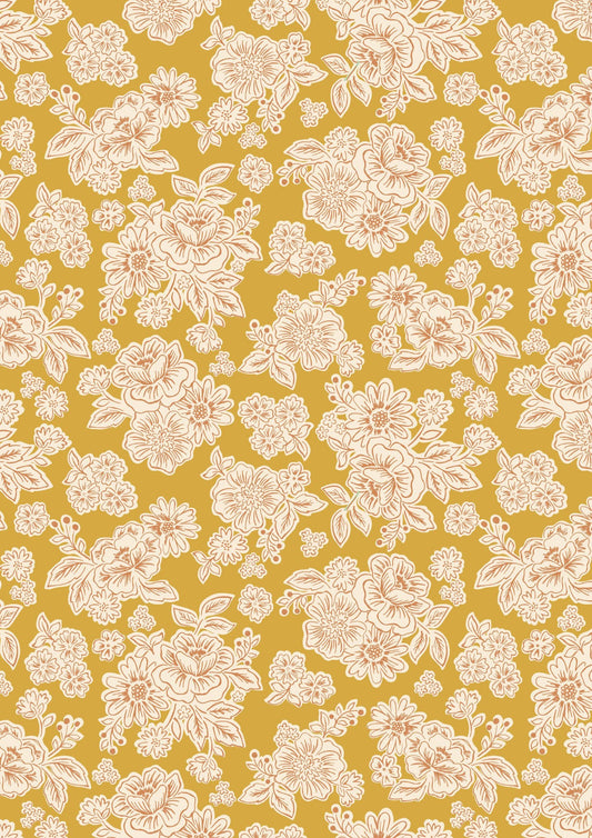 LAST BOLT! Lewis & Irene Hannah’s Flowers Fabric Collection Flower Blooms on Mustard Premium 100% Cotton Quilt Shop Quality Fabrics