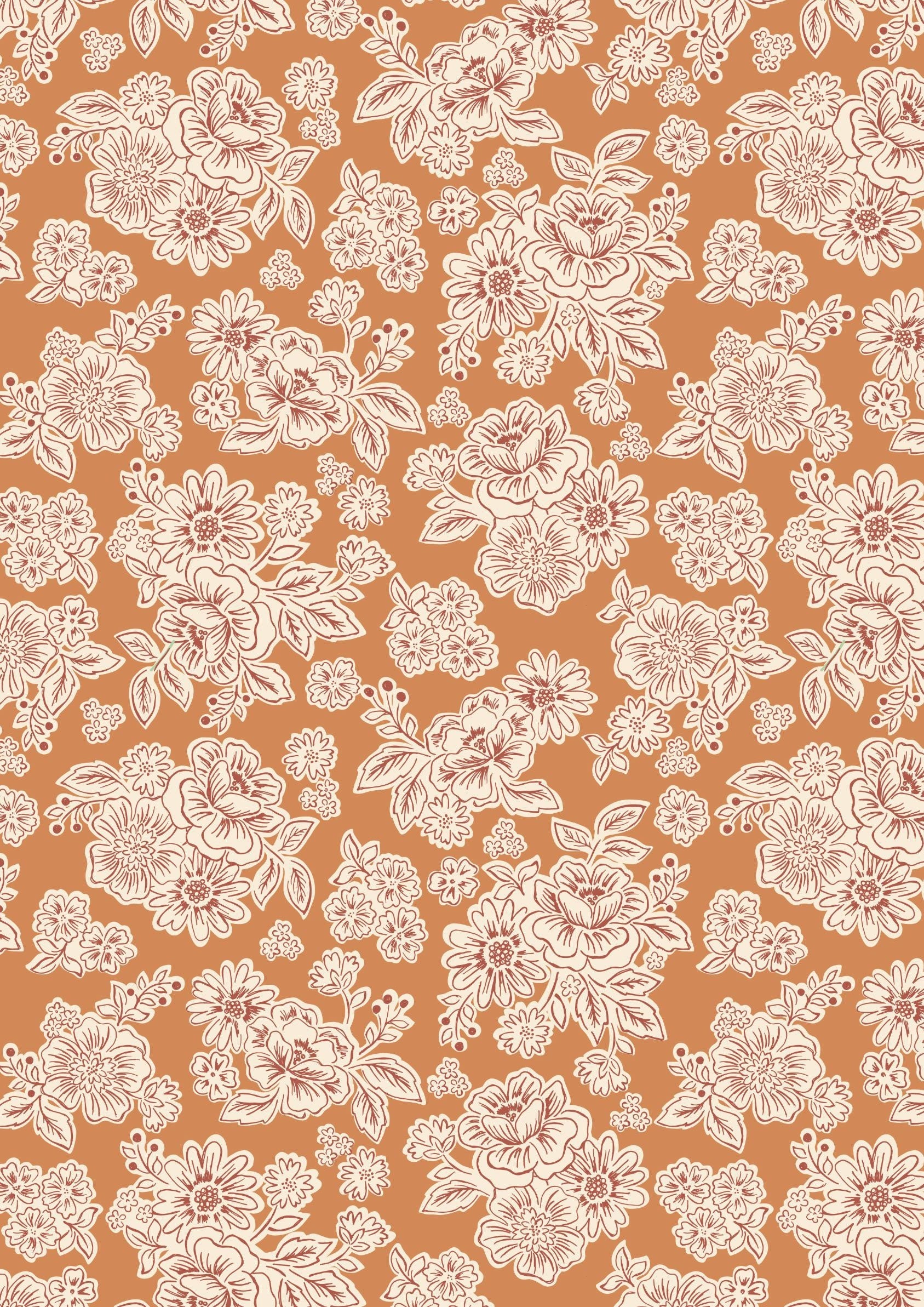 LAST BOLT! Lewis & Irene Hannah’s Flowers Fabric Collection Flower Blooms on Terracotta Premium 100% Cotton Quilt Shop Quality Fabrics