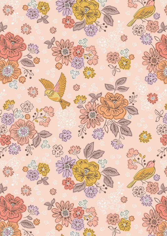 LAST BOLT!! Lewis & Irene Hannah’s Flowers Fabric Collection Songbirds and Flowers on Rose Premium 100% Cotton Quilt Shop Quality Fabrics