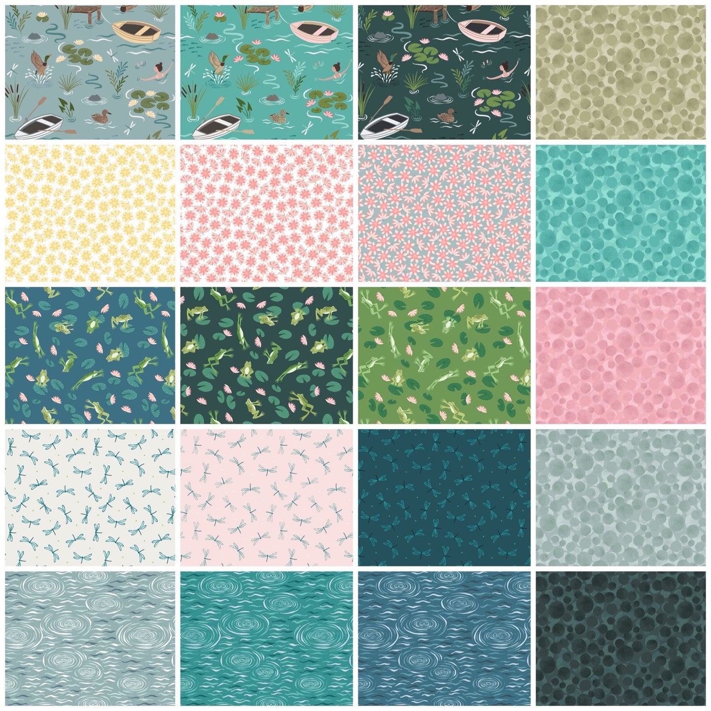 Lewis & Irene On The Lake Fabric Collection A Dip in the Lake on Duck Egg Blue Premium 100% Cotton Quilt Shop Quality Fabrics