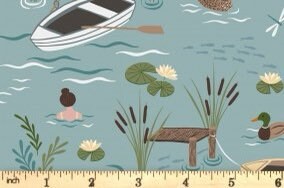 Lewis & Irene On The Lake Fabric Collection A Dip in the Lake on Duck Egg Blue Premium 100% Cotton Quilt Shop Quality Fabrics