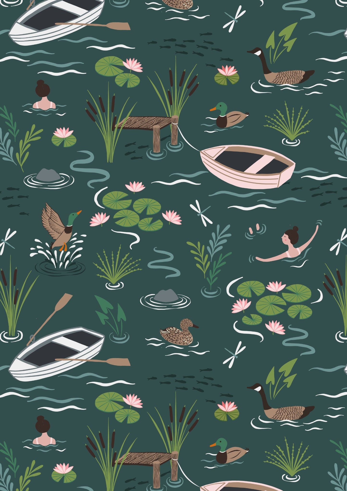 LAST BOLT! Lewis & Irene On The Lake Fabric Collection A Dip in the Lake on Dusk Premium 100% Cotton Quilt Shop Quality Fabrics