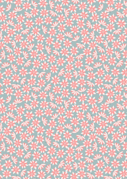 Lewis & Irene On The Lake Fabric Collection Pink Lillies on Blue Premium 100% Cotton Quilt Shop Quality Fabrics