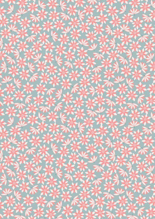 Lewis & Irene On The Lake Fabric Collection Pink Lillies on Blue Premium 100% Cotton Quilt Shop Quality Fabrics