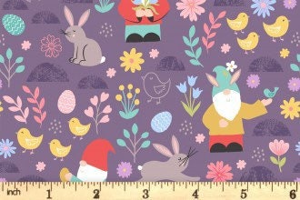 Lewis & Irene Spring Treats Fabric Collection Spring Gnomes on Dark Lavender Premium 100% Cotton Quilt Shop Quality Fabrics