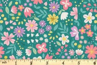 Lewis & Irene Spring Treats Fabric Collection Spring Floral on Green Premium 100% Cotton Quilt Shop Quality Fabrics