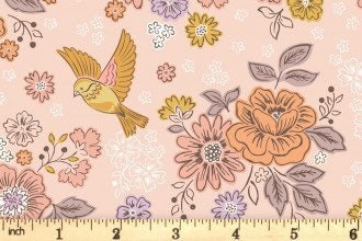 LAST BOLT!! Lewis & Irene Hannah’s Flowers Fabric Collection Songbirds and Flowers on Rose Premium 100% Cotton Quilt Shop Quality Fabrics