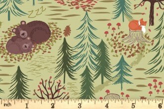 Lewis & Irene A Winter Nap Fabric Collection Winter Nap on Green Premium 100% Cotton Quilt Shop Quality Fabrics