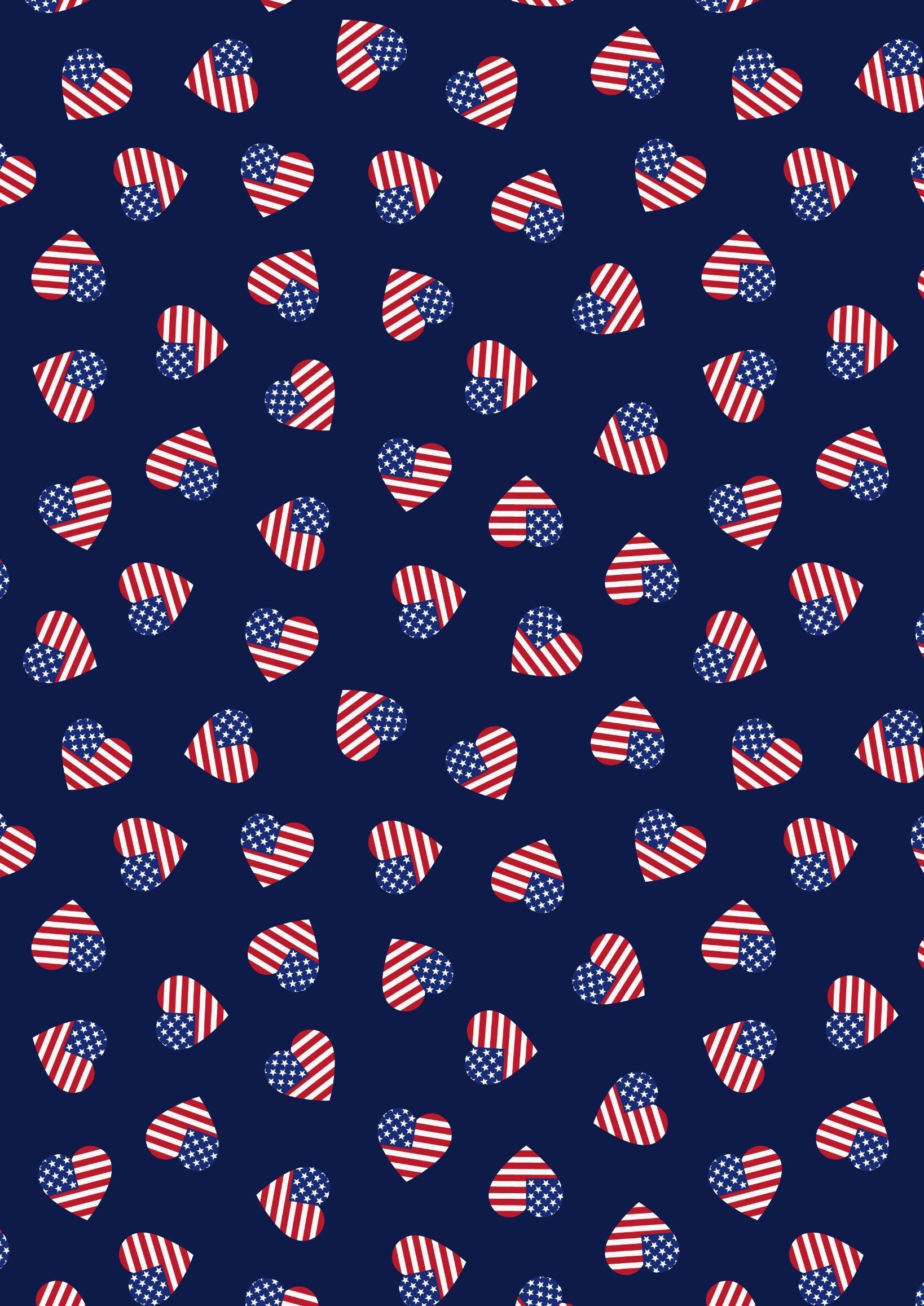 Lewis & Irene Americana Fabric Collection American Hearts on Dark Blue Premium 100% Cotton Quilt Shop Quality Fabrics