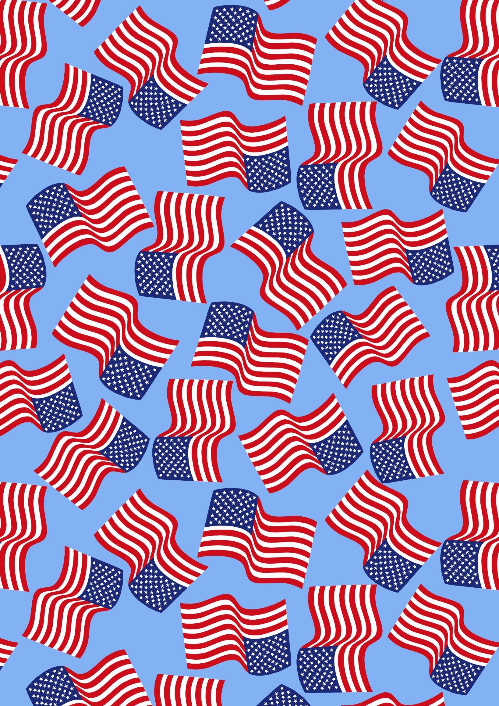 Lewis & Irene Americana Fabric Collection American Flags on Light Blue Premium 100% Cotton Quilt Shop Quality Fabrics