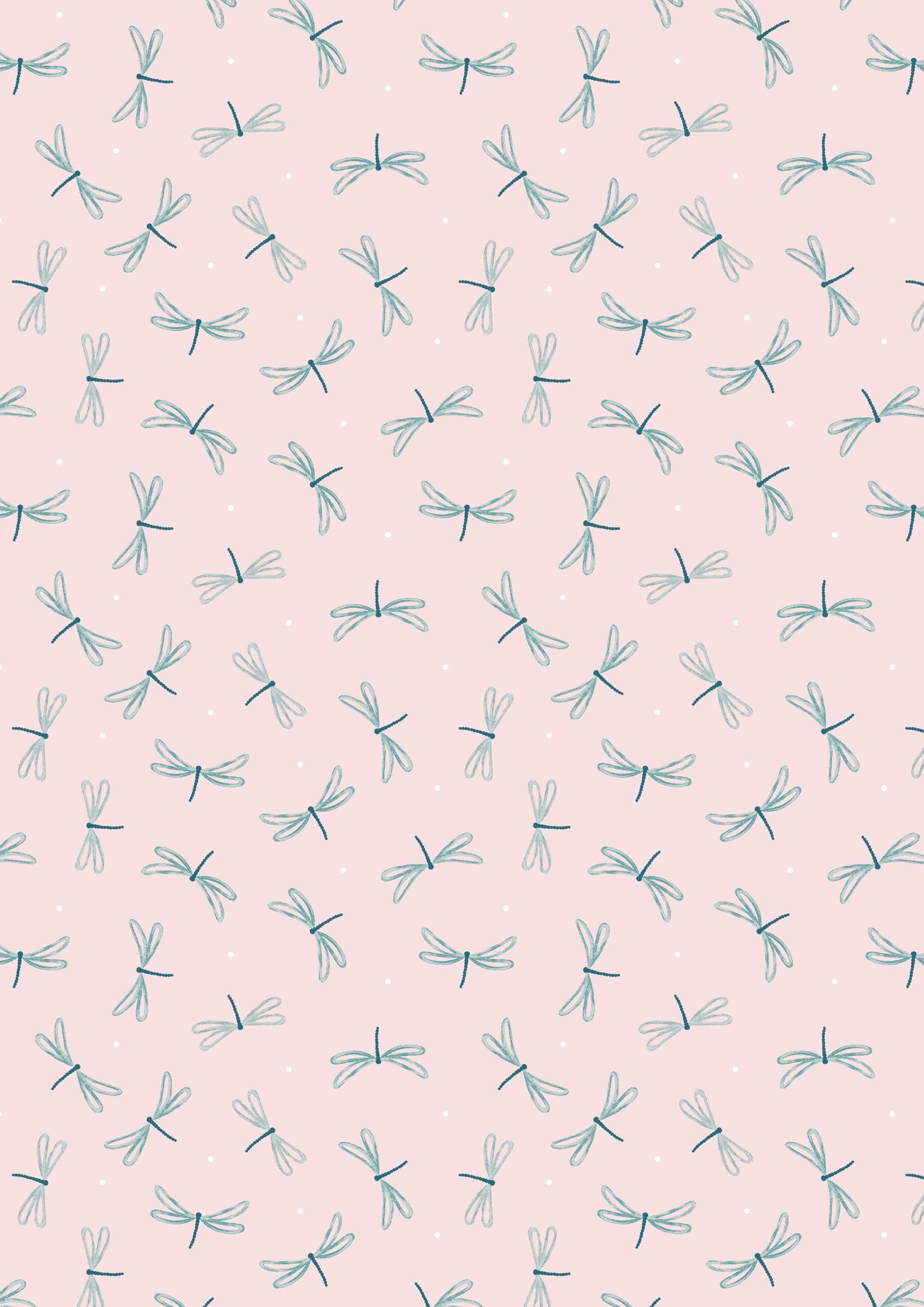 Lewis & Irene On The Lake Fabric Collection Dragonfly on Palest Pink Premium 100% Cotton Quilt Shop Quality Fabrics