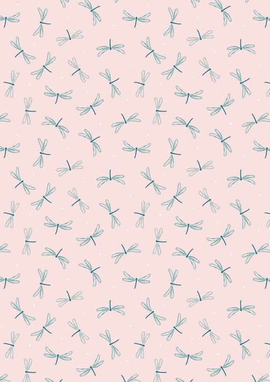 Lewis & Irene On The Lake Fabric Collection Dragonfly on Palest Pink Premium 100% Cotton Quilt Shop Quality Fabrics