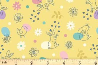 Lewis & Irene Spring Treats Fabric Collection Chicks and Bunnies on Yellow Premium 100% Cotton Quilt Shop Quality Fabrics