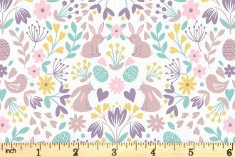 Lewis & Irene Spring Treats Fabric Collection Mirrored Bunnies and Chicks on Cream Premium 100% Cotton Quilt Shop Quality Fabrics