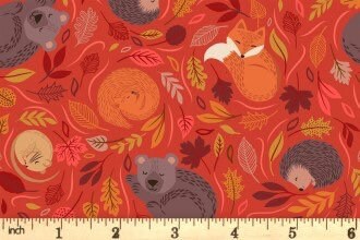 Lewis & Irene A Winter Nap Fabric Collection Sleepy Friends on Spiced Red Premium 100% Cotton Quilt Shop Quality Fabrics