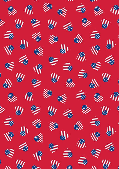 Lewis & Irene Americana Fabric Collection American Hearts on Red Premium 100% Cotton Quilt Shop Quality Fabrics