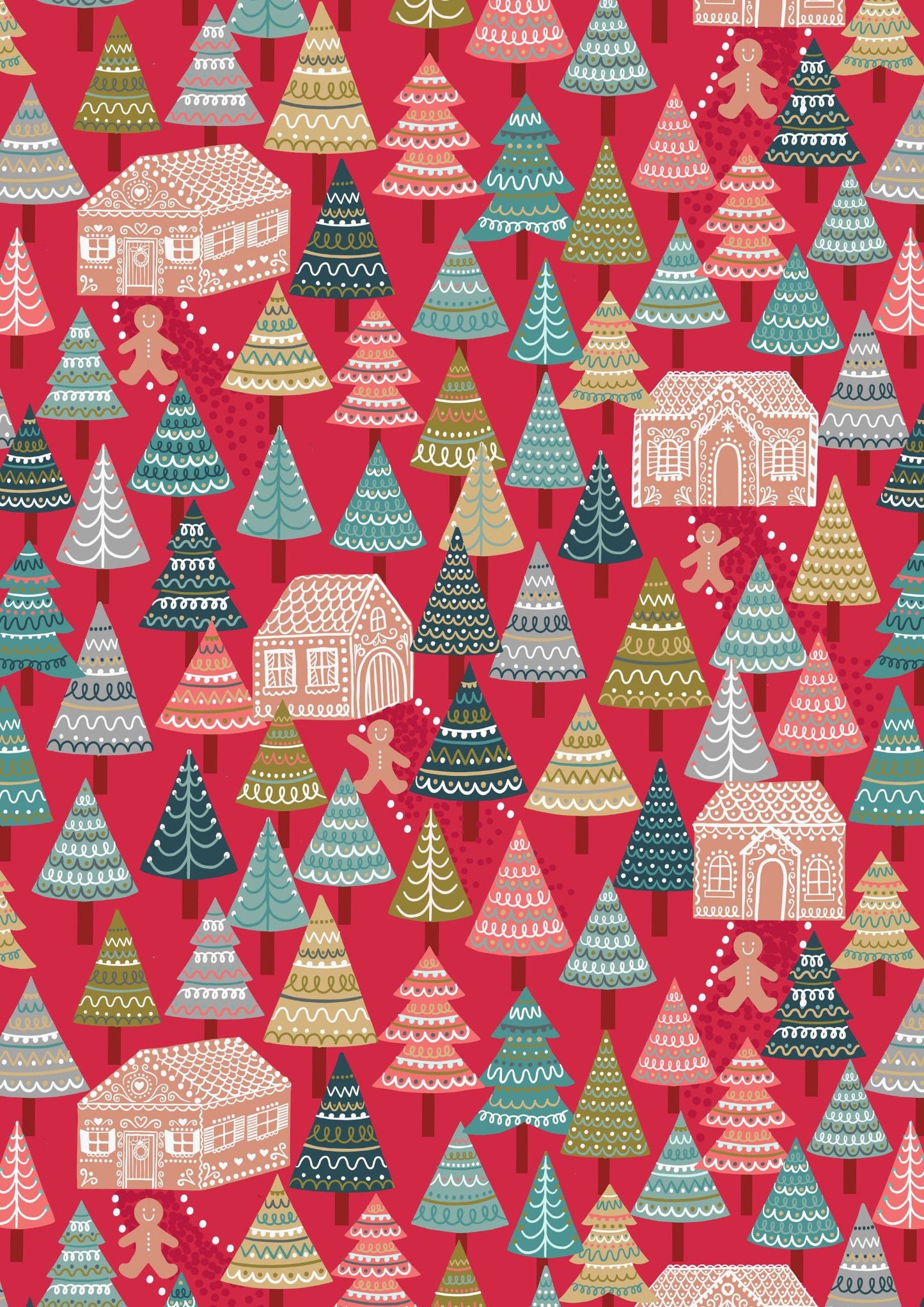 LAST BOLT!! Lewis & Irene Gingerbread Season Fabric Collection Gingerbread Forest on Red QSQ100% Cotton