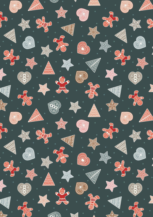 LAST BOLT! Lewis & Irene Gingerbread Season Fabric Collection Gingerbread Shapes on Dark Premium 100% Cotton Quilt Shop Quality Fabrics