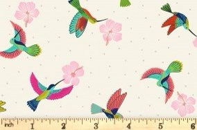 LAST BOLT!! Lewis & Irene Hibiscus Hummingbird Fabric Collection Scattered Hummingbirds on Cream Premium 100% Cotton Fabrics