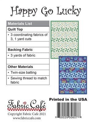 Fabric Cafe Suite Times Quilt Pattern (uses only 3YDS of fabric) Finished Size 44”x59”