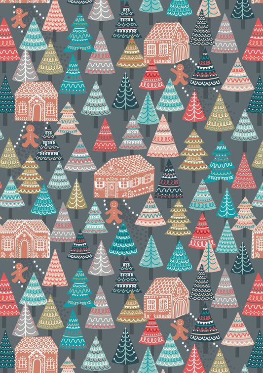 LAST BOLT! Lewis & Irene Gingerbread Season Fabric Collection Gingerbread Forest on Grey Premium 100% Cotton Quilt Shop Quality Fabrics