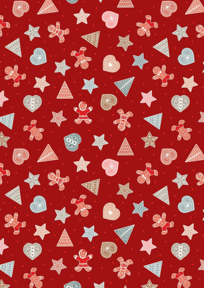 LAST BOLT! Lewis & Irene Gingerbread Season Fabric Collection Gingerbread Shapes on Red Premium 100% Cotton Quilt Shop Quality Fabrics