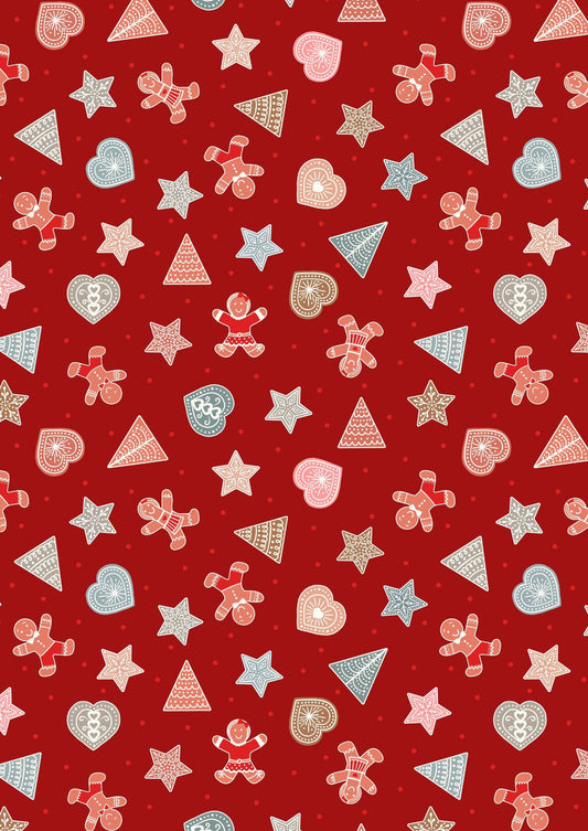 LAST BOLT! Lewis & Irene Gingerbread Season Fabric Collection Gingerbread Shapes on Red Premium 100% Cotton Quilt Shop Quality Fabrics