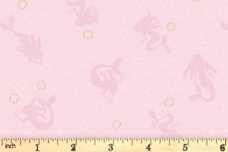 Lewis & Irene Moontide Fabric Collection Metallic Gold Mermaid Silhouettes on Pink Premium 100% Cotton Quilt Shop Quality Fabrics