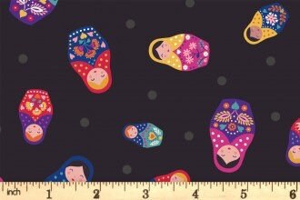 Lewis & Irene Little Matryoshka Fabric Collection Matryoshka on Black Premium 100% Cotton Quilt Shop Quality Fabrics