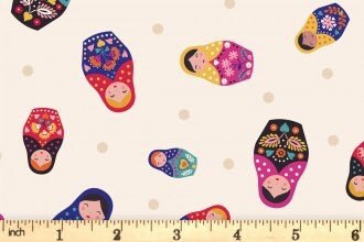 LAST BOLT! Lewis & Irene Little Matryoshka Fabric Collection Matryoshka on Cream Premium 100% Cotton Quilt Shop Quality Fabrics