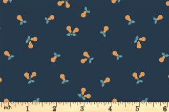 Lewis & Irene Wintertide Fabric Collection Metallic Copper Pears on Dark Blue Premium 100% Cotton Quilt Shop Quality Fabrics