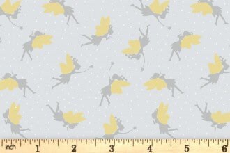 RETIRED! Lewis & Irene Small Things Mystical and Magical Fabric Collection Gold Metallic Fairies on Light Silver Premium 100% Cotton Fabrics